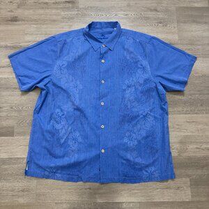 TOMMY BAHAMA Size 2XL Mens 100% Silk Hibiscus/Fronds Blue Hawaiian Shirt